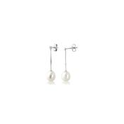White Gold, Pearl &amp; Diamond Drop Earrings image