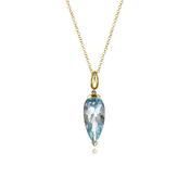 Blue Topaz &amp; Yellow Gold Pear Drop Pendant &amp; Chain image