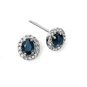 Sapphire &amp; Diamond Cluster Stud Earrings