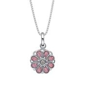 D for Diamond Pink Enamel Spinning Flower Pendant Necklace