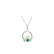 Silver &amp; Green Crystal Claddagh Pendant Necklace