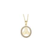 9ct. Yellow Gold &amp; CZ Trinity Knot Circle Pendant Necklace image