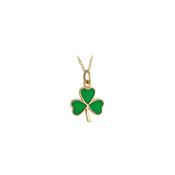 9ct. Yellow Gold Green Shamrock Pendant Necklace image