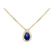 Gold &amp; CZ Pear Halo Pendant Necklace - Blue image