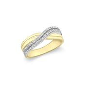 Yellow Gold &amp; CZ Double Crossover Ring