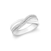 White Gold &amp; CZ Double Crossover Ring