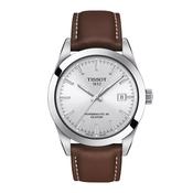 Tissot Gentleman Powermatic 80 Silicium Watch - Silver Dial &amp; Brown Strap image