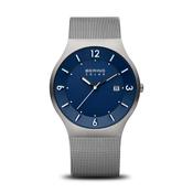 Bering Slim Solar Mesh Watch | Brushed Silver &amp; Navy