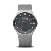 Bering Slim Solar Mesh Watch | Brushed Grey &amp; Black image