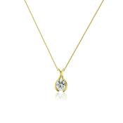 CZ &amp; Yellow Gold Wishbone Pendant Necklace image