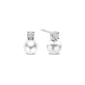 Ti Sento Pearl &amp; CZ Stud Earrings - Silver image