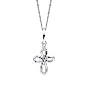 D for Diamond Silver Organic Swirl Cross Pendant Necklace image
