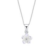 D for Diamond Carved MOP Flower Pendant Necklace image