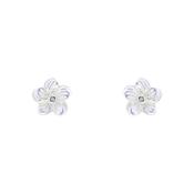 D for Diamond Carved Mother-of-Pearl Flower Stud Earrings image