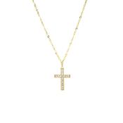 Yellow Gold &amp; Diamond Cross Pendant Necklace - 13mm