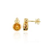9ct. Yellow Gold Diamond &amp; Citrine Stud Earrings