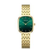 Bering Classic Rectangular Sunray Link Watch - Gold &amp; Green