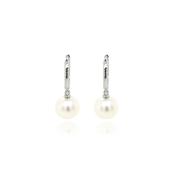 White Gold Huggie Earrings with Pearl Drops