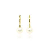 Yellow Gold Huggie Earrings with Pearl Drops