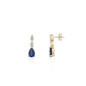 Gold Lab Sapphire &amp; CZ Earrings