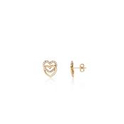 Gold &amp; CZ Double Heart Earrings