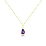 Yellow Gold &amp; Amethyst Pear Pendant Necklace