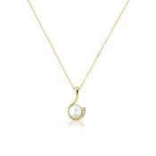 Yellow Gold Curl Pendant Necklace - Pearl &amp; Diamond