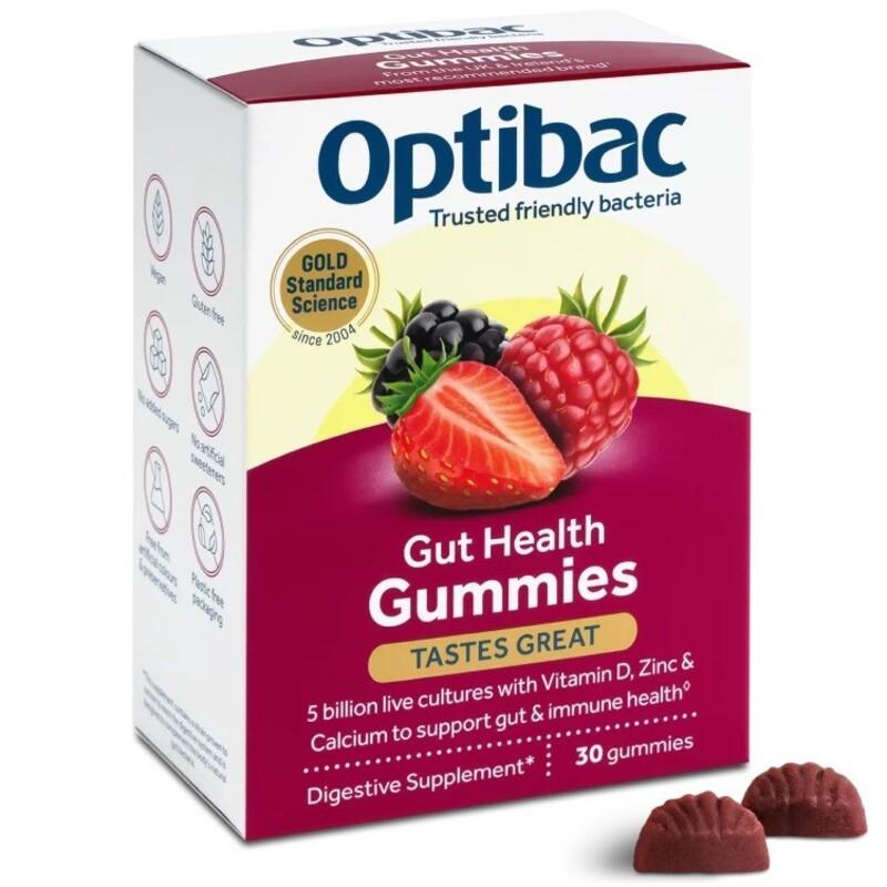 OptiBac Adult Gummies 30 Pack - Mixed Berry Flavor for Gut & Immune Health with Vitamin D, Zinc, Calcium & FOS fibers