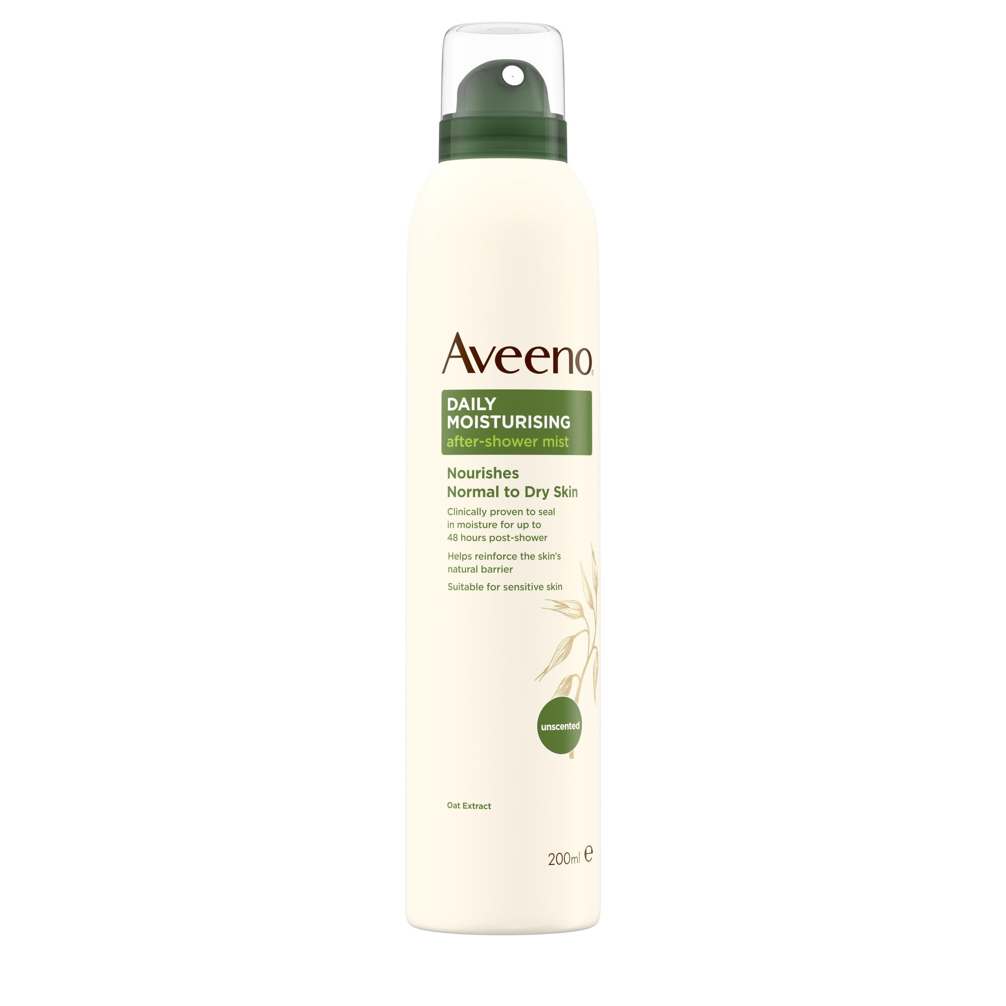 Aveeno Daily Moisturising After-Shower Mist 200ml - Nourishes Normal to Dry Skin, Clinically proven to seal in moisture for up to 48 hours, Suitable for sensitive skin, Unscented