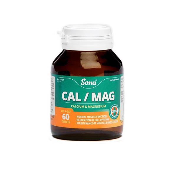 Sona Cal/Mag Tablets - 60 Pack - Calcium, Magnesium & Vitamin D - For Bones & Teeth, Tiredness & Fatigue - Vegan, No Dairy