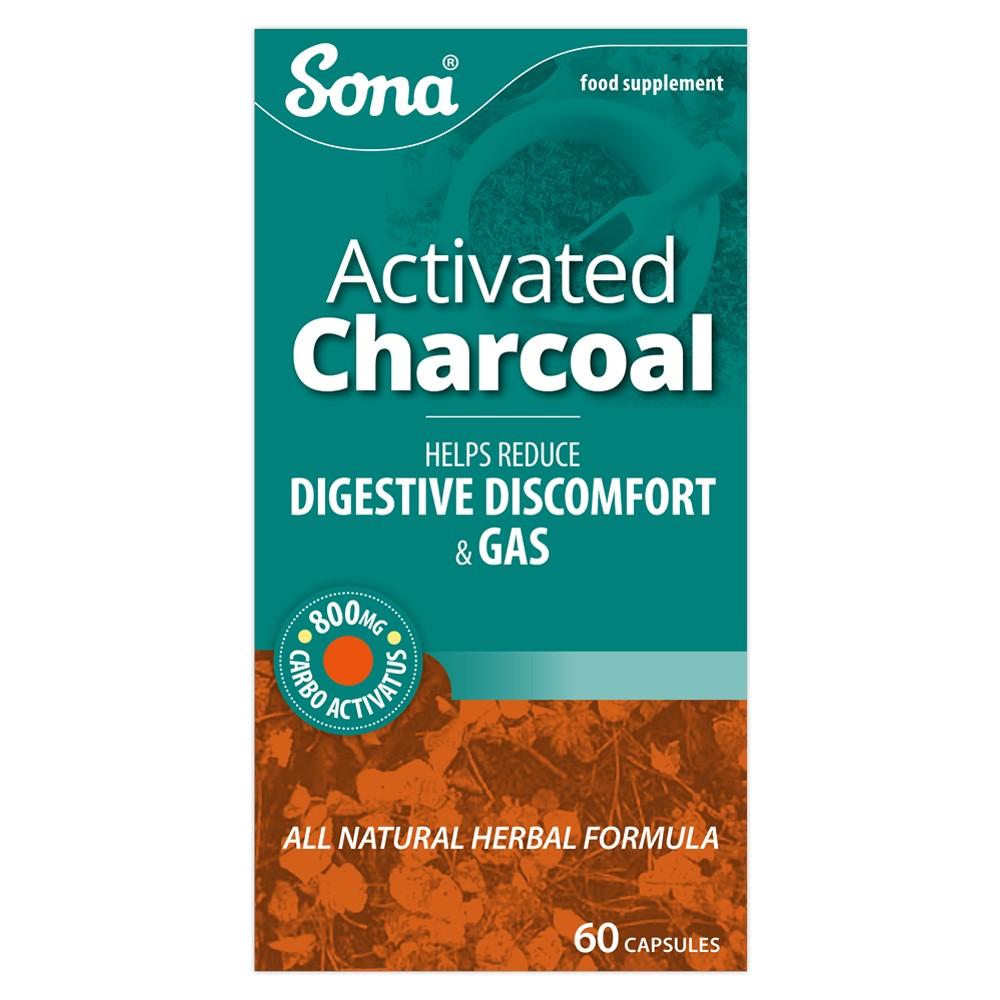 Sona Activated Charcoal 60 Capsules - Helps Reduce Digestive Discomfort & Gas