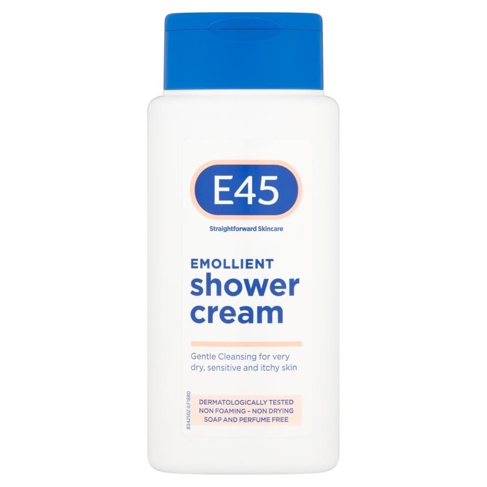 E45 Shower Cream for Dry, Sensitive, Itchy Skin - Gentle Cleansing, Dermatologically Tested, Soap Free, Non Drying, Non Foaming - Size 200ml