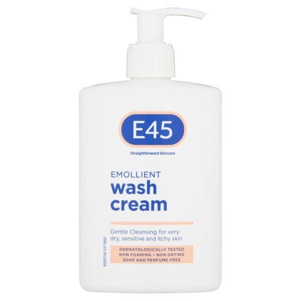 E45 Emollient Wash Cream 250ml - Gentle Cleansing for Dry, Sensitive, Itchy Skin - Dermatologically Tested, Non Foaming, Non Drying, Soap Free, Perfume Free