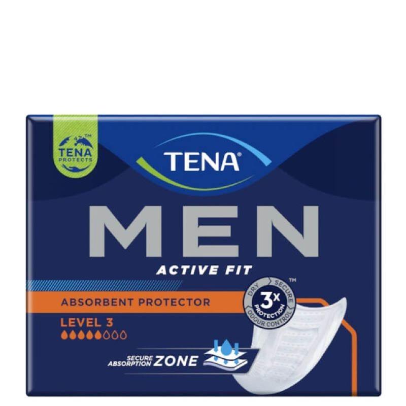 TENA Men Active Fit Absorbent Protector Level 3 Pads 8pcs - Dry Protection, Odour Control