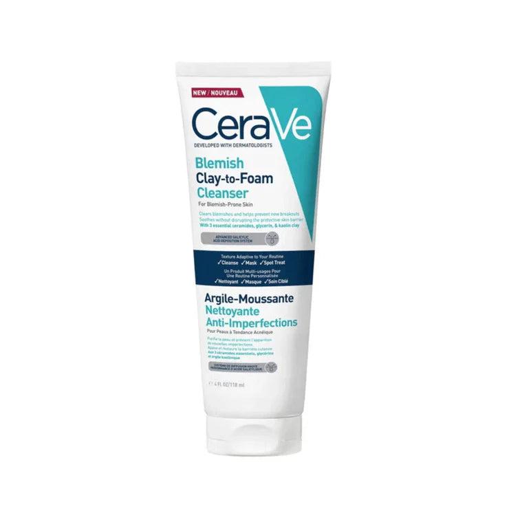 CeraVe Acne Clay-to-Foam Cleanser 118ml - Cleans, Mask, Spot Treatment