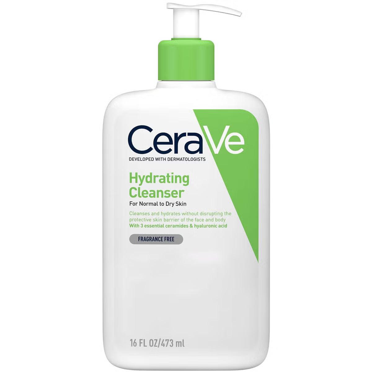 CeraVe Hydrating Cleanser 473ml for Normal to Dry Skin, Fragrance-free, Ceramides