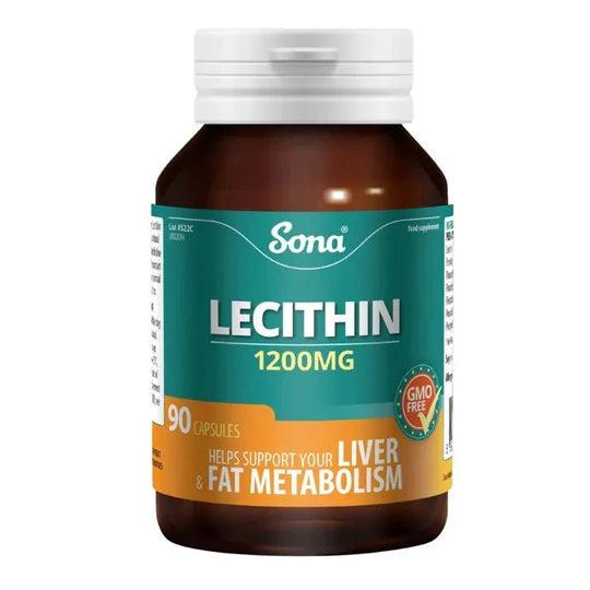 Sona Lecithin 1200mg 90 Capsules - Supports Liver & Fat Metabolism - GMO Free