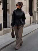 Anna - Black Belt Faux Leather Jacket image