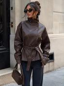 Anna - Brown Belt Faux Leather Jacket image