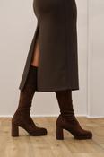Miss Elastic - 77031 Brown Platform Knee High Sock Boot