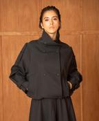 Anna - Black Relaxed Fit Short Trench Style Jacket