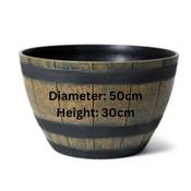 Wood Effect Resin Barrel Planter-Bowl 50cm image