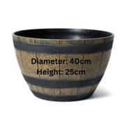Wood Effect Resin Barrel Planter-Bowl 40cm image