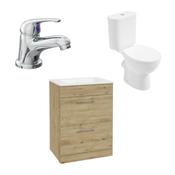 Strata Floorstanding 2 Drawer Vanity Unit with Tap &amp; WC Bundle-50cm-Natural Oak