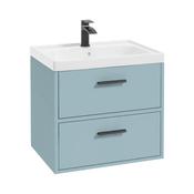 FINLAND Wall Hung Two Drawer Vanity Unit and Basin-60cm-Morning Sky Blue-Matt Black Handle