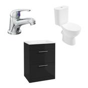 Strata Floorstanding 2 Drawer Vanity Unit with Tap &amp; WC Bundle-60cm-Gloss Black