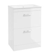 Corta Floorstanding 60cm Two Drawer Unit -Chrome Handles - Gloss White