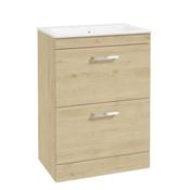 Corta Floorstanding 60cm Two Drawer Unit -Chrome Handles - Honey Oak