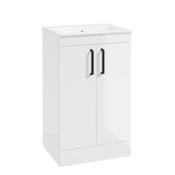 Corta Floorstanding 50cm Two Door Unit-Black Handles - Gloss White