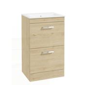 Corta Floorstanding 50cm Two Drawer Unit -Chrome Handles - Honey Oak
